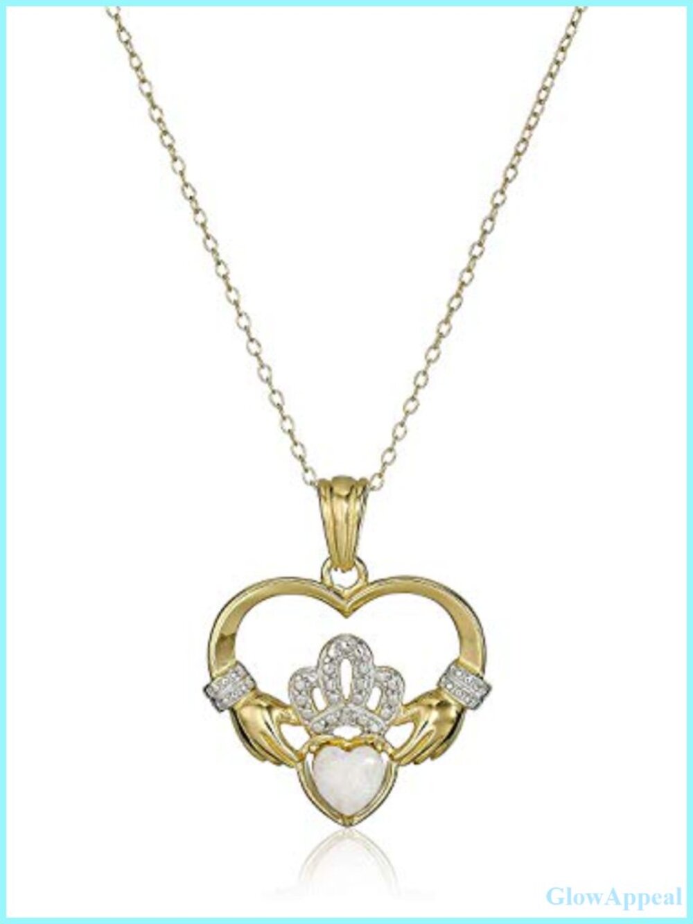18K Gold Plated Sterling Silver Created Opal Diamond Claddagh Necklace 18in